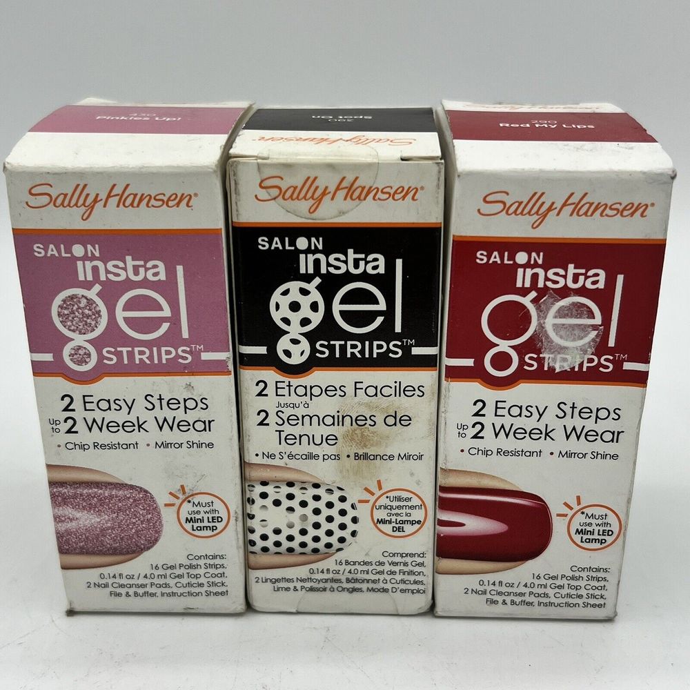 Lot of 3 Sally Hansen Salon Insta Gel Polish Nail Strips Kit Glitter 430 390 290